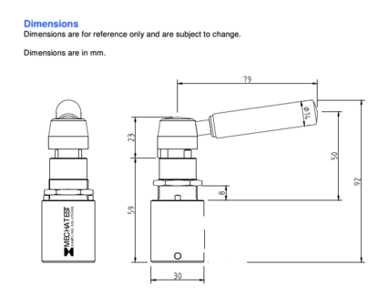 Spring return handle dimension Mechatest VR11.42